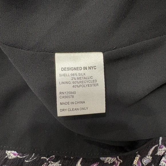 Intermix Dory Floral Chiffon Silk Mini Dress Black Lined Ruffle Long Sleeve 12 - Picture 9 of 10